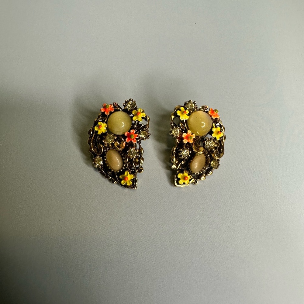 Elegant Floral Earrings with Yellow and Orange Details